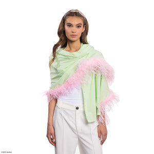 Barbie X Carolyn Rowan Striped Cotton Shawl w. Crystal Row and Feather Edge - Green