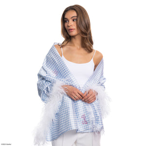 Barbie X Carolyn Rowan Silk Plaid Shawl w. Crystal Flowers & Feather Edge