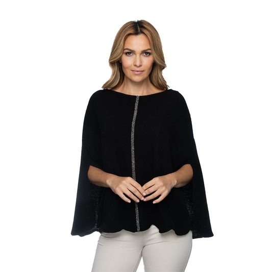 Scalloped Poncho w. Pave Stripe - Black