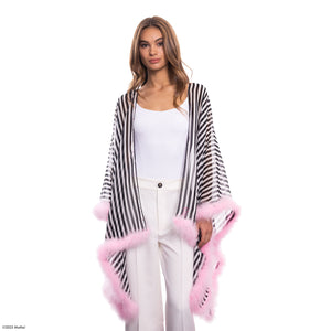 Barbie X Carolyn Rowan Striped Silk Cover Up w. Crystal Row & Marabou Edge