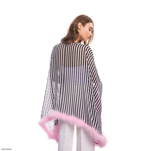 Barbie X Carolyn Rowan Striped Silk Cover Up w. Crystal Row & Marabou Edge