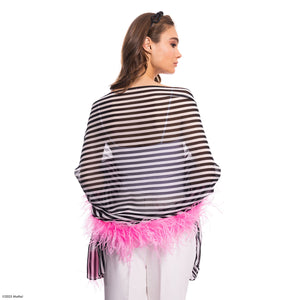 Barbie X Carolyn Rowan Silk Striped Shawl with Ostrich Trim