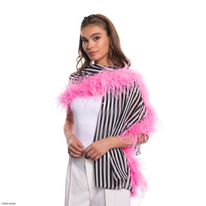 Barbie X Carolyn Rowan Silk Striped Shawl with Ostrich Trim