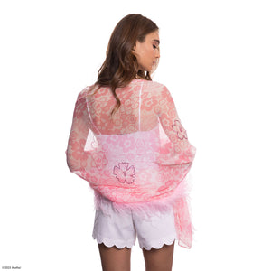 Barbie X Carolyn Rowan Silk Printed Flower Shawl w. Crystals & Ostrich Feathers