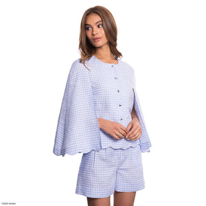 Barbie X Carolyn Rowan Collection Open Front Barbie Plaid Cotton Cape w. Heart Crystal Buttons