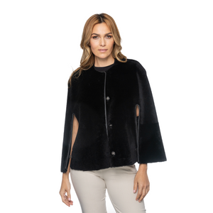 Shearling Reversible Open Front Cape - Black