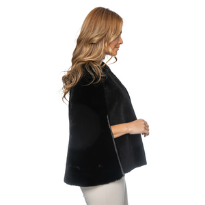 Shearling Reversible Open Front Cape - Black