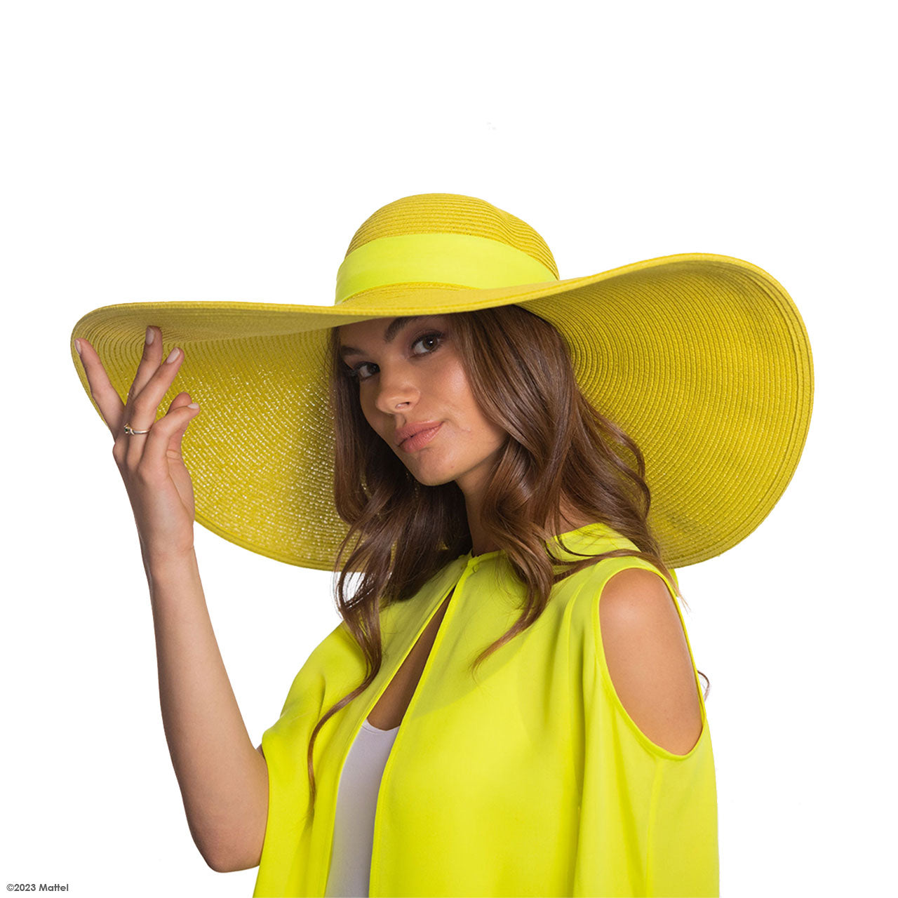Oversized Beach Hat w. Flower on Striped Silk Band