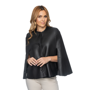 Shearling Reversible Open Front Cape - Black
