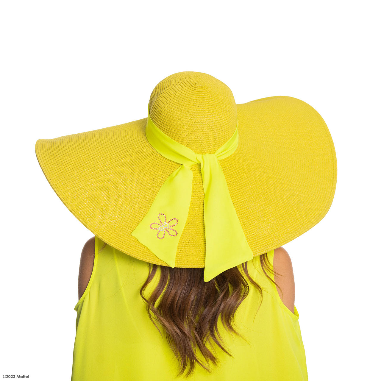 Oversized Beach Hat w. Flower on Striped Silk Band