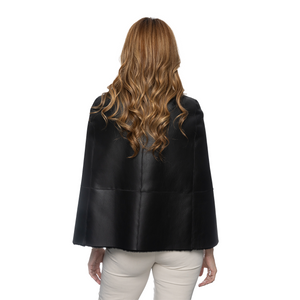 Shearling Reversible Open Front Cape - Black