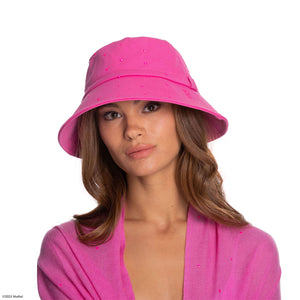 Barbie X Carolyn Rowan Collection Cotton Canvas Bucket Hat w. Swarovski Scattered Crystals - Pink