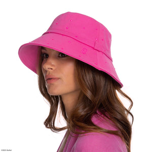 Barbie X Carolyn Rowan Collection Cotton Canvas Bucket Hat w. Swarovski Scattered Crystals - Pink
