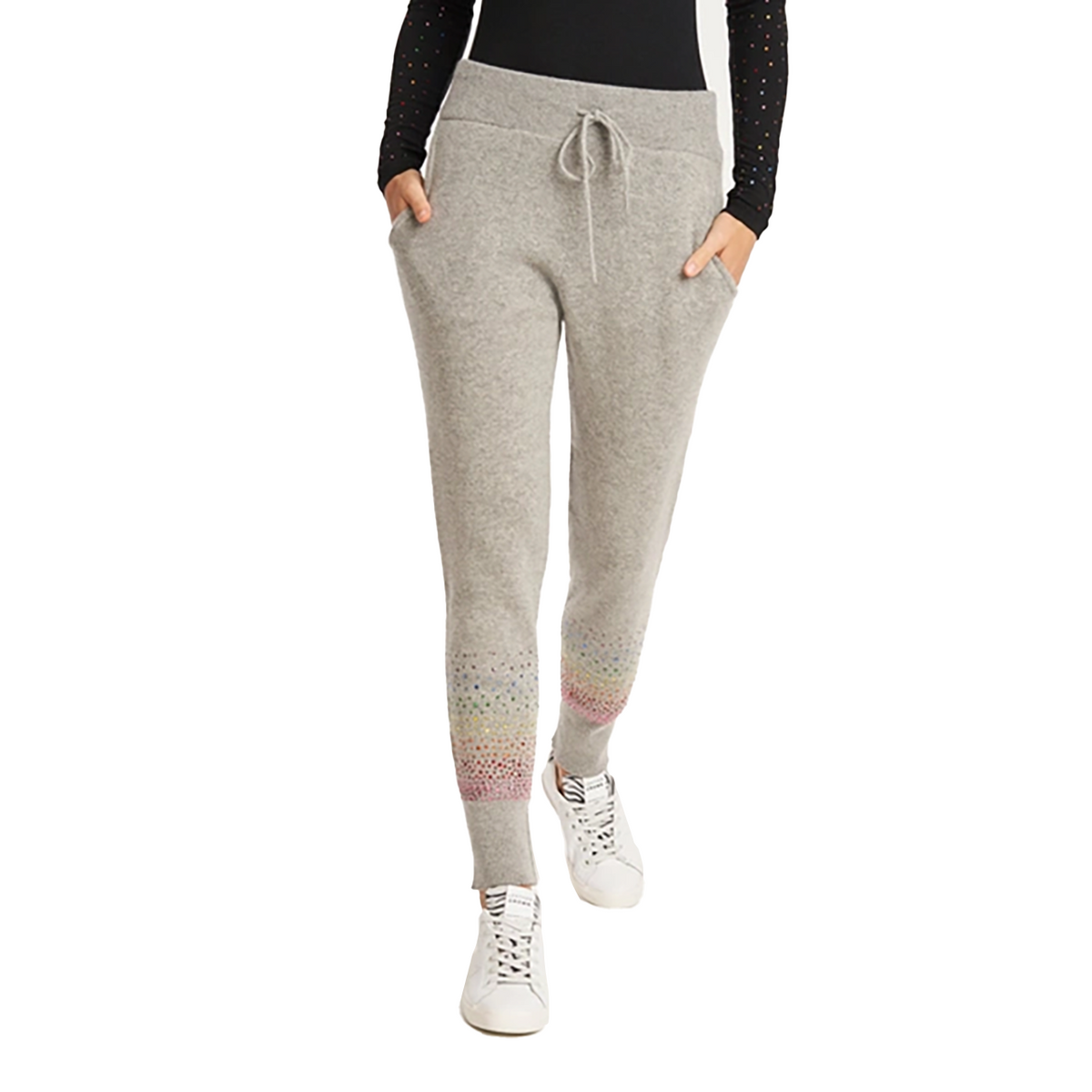 Cashmere Joggers Scattered Rainbow Crystals - Light Heather Grey