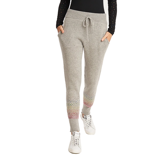 Cashmere Joggers Scattered Rainbow Crystals - Light Heather Grey
