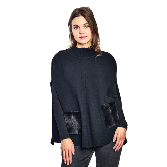 Ribbed  Turtleneck Cashmere Poncho w Pockets