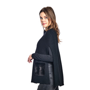 Ribbed  Turtleneck Cashmere Poncho w Pockets