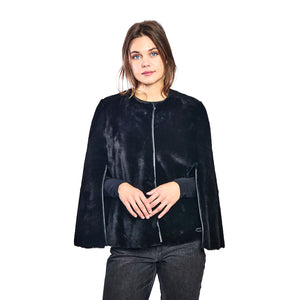 Shearling Reversible Cape w. Side Slits & Snap Closures