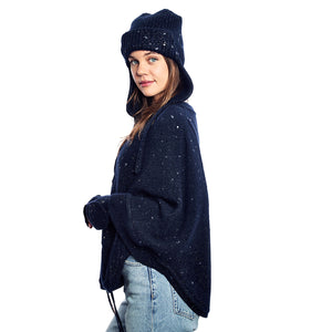 Cashmere Tweed Cape . Lurex and Sequins - Navy