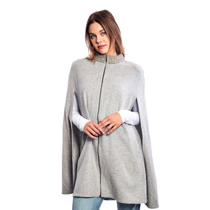 Wool Cape w. Snaps & Hand Embroidery Collar - Foggy