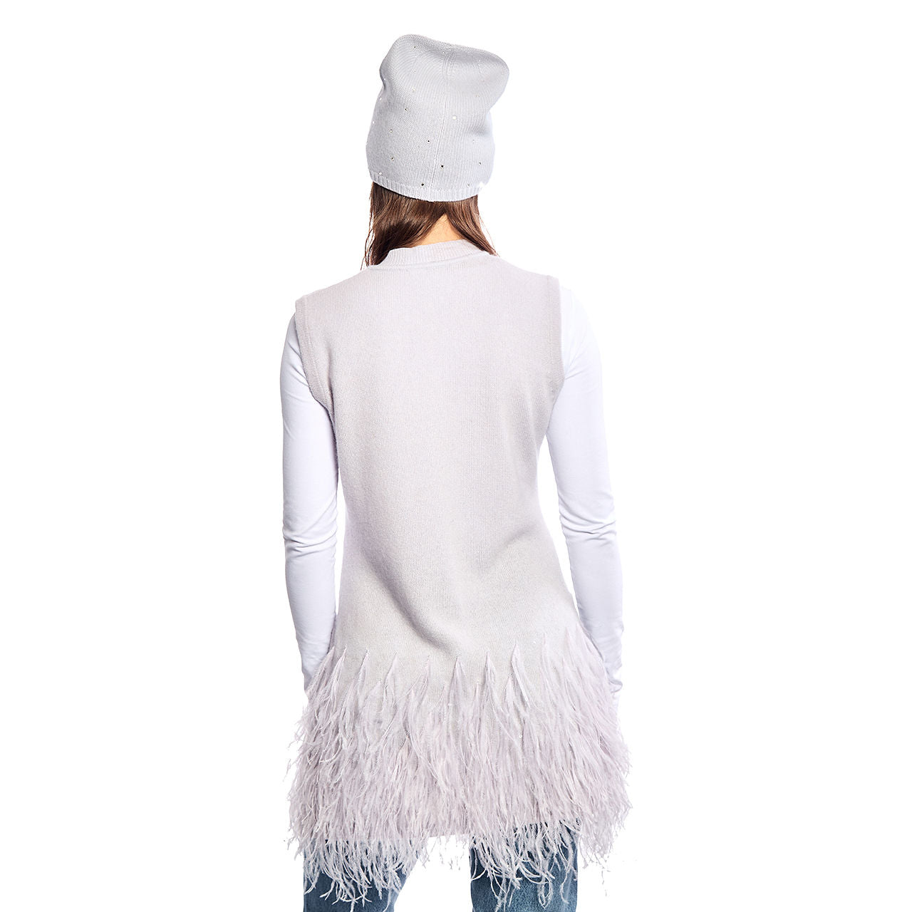 Cashmere Vest w. Embroidered Pockets & Feathers