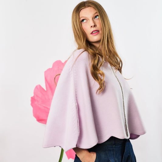 Cashmere Wool Blend Poncho with Rhinestone Stripe - LAVENDER