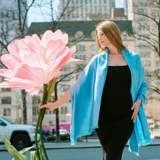 Reversible Metallic Shawl - Bright Blue & Silver