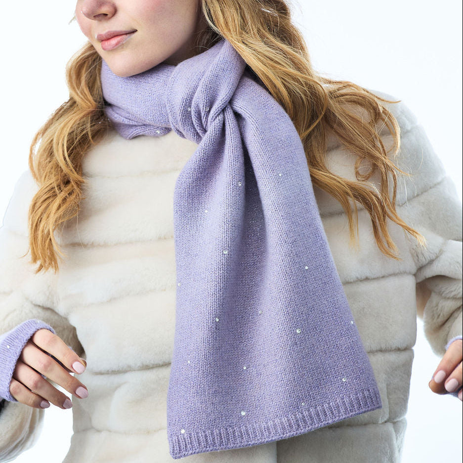 Long Cashmere and Lurex Scarf w. Scattered Crystals- Light Purple