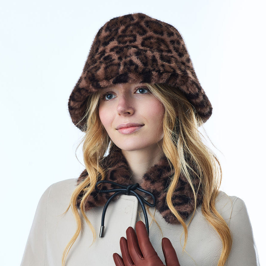 Faux Fur Bucket Hat -Leopard