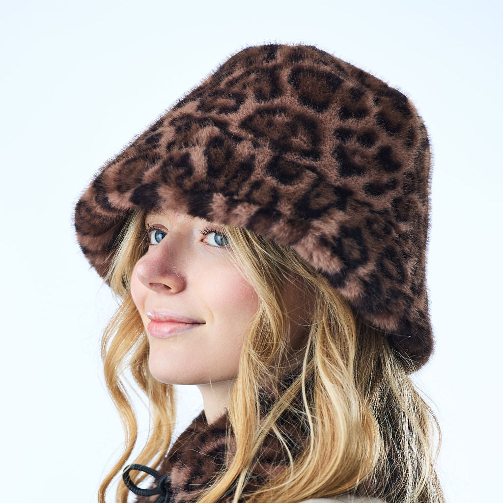 Faux Fur Bucket Hat -Leopard