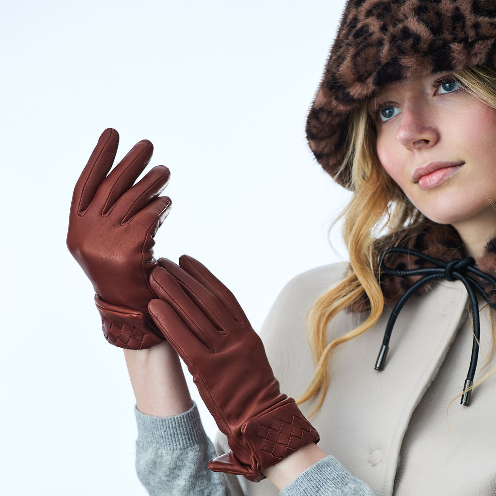 Leather Gloves w. Quilted Cuff- Brown