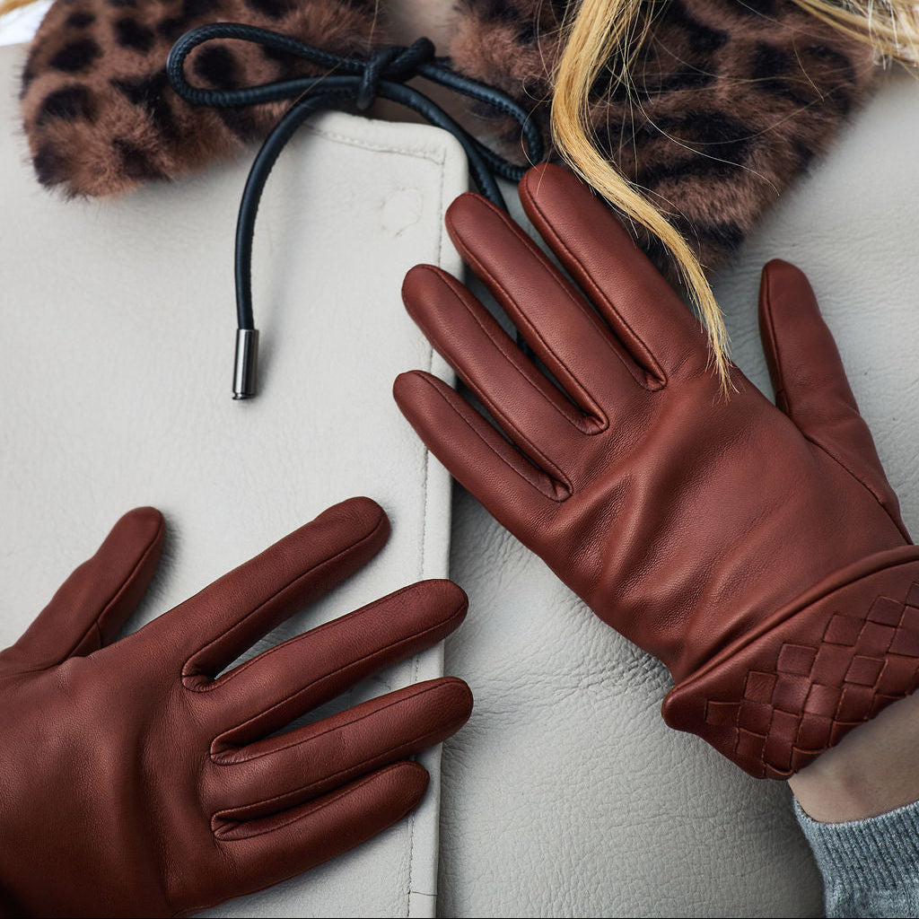 Leather Gloves w. Quilted Cuff- Brown