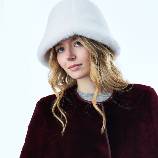 Faux Fur Bucket Hat- White