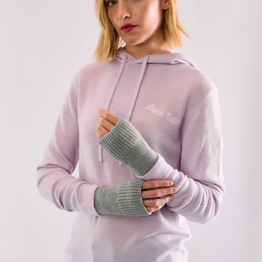 Cashmere Short Fingerless Gloves w. Ribbed Edge - Light Heather Grey