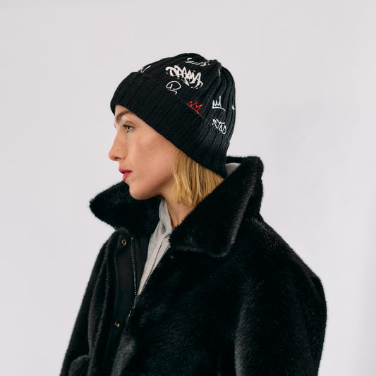 Merino Ribbed Beanie w. Graffiti