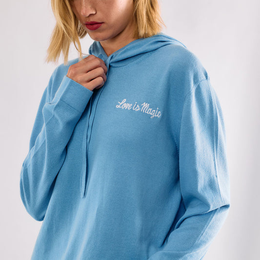 Love is Magic Cotton Cashmere Hoodie - Blue