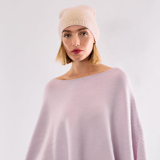 Cashmere Tweeded Long Slouchy Beanie w. Sequins and Stitch Embroidery