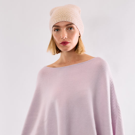 Cashmere Tweeded Long Slouchy Beanie with Sequins and Stitch Embroidery