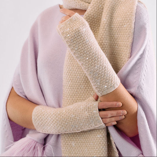 Cashmere Tweeded Sequins Gloves w. Stitch Embroidery - Yogi