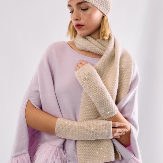 Cashmere Tweeded Sequins Gloves w. Stitch Embroidery - Yogi
