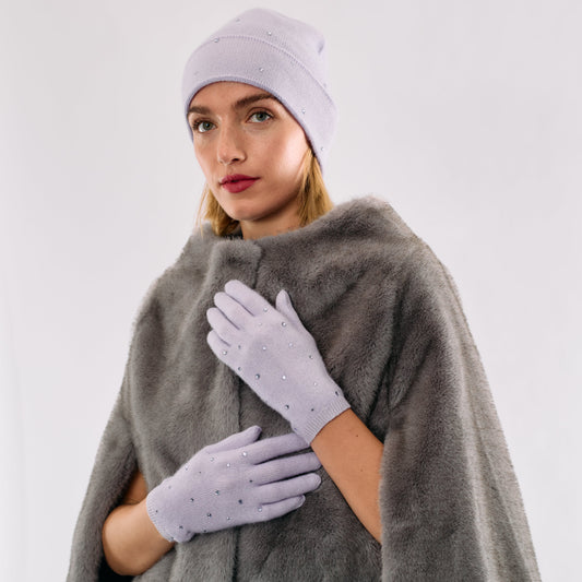 Cashmere Full Finger Gloves w. Scattered Monochromatic Crystals - Lavander