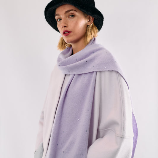 Cashmere Long Scarf with Scattered Monochromatic Crystals- French Lavender