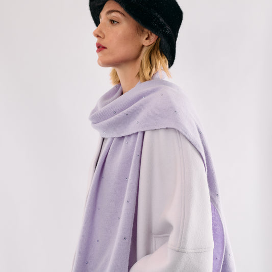Cashmere Long Scarf with Scattered Monochromatic Crystals- French Lavender