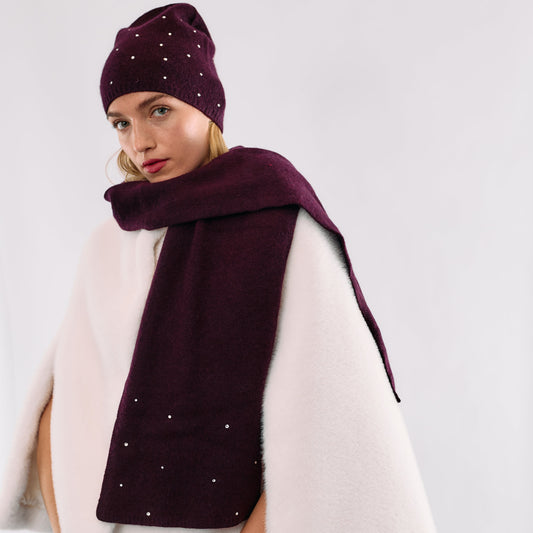 Cashmere Long Scarf with Crystals- Burgundy
