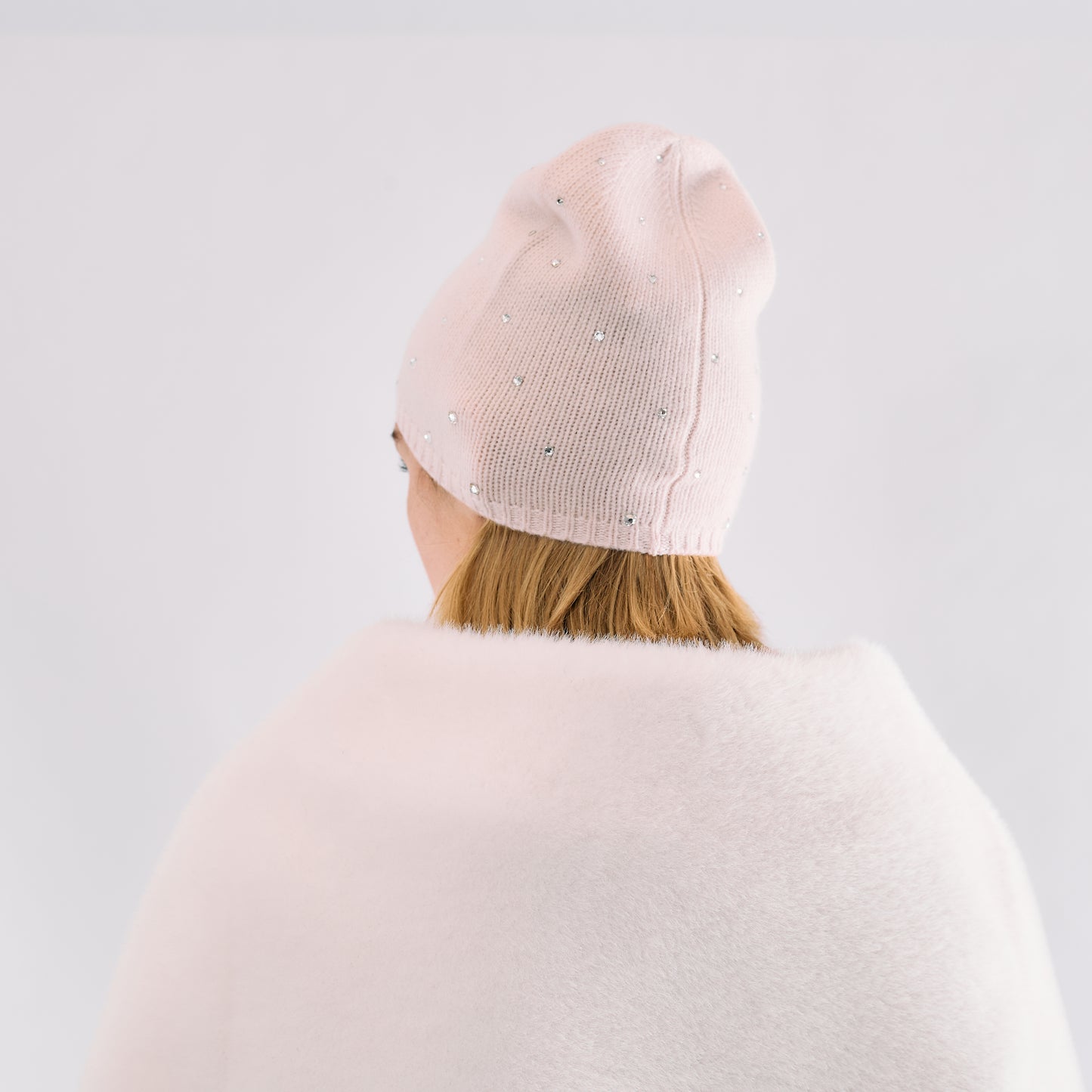 Cashmere Long Slouchy Beanie with Scattered Crystals- Pink