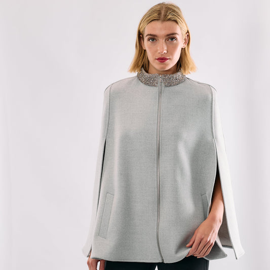 Cashmere Wool Cape with Beaded Collar
