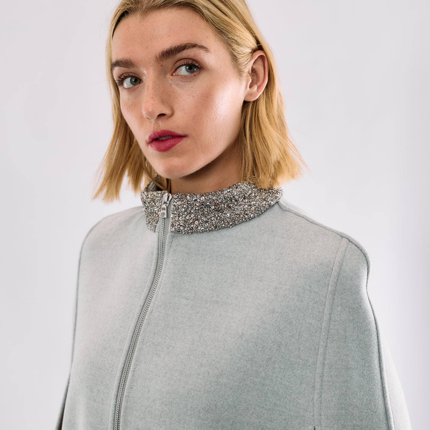 Cashmere Wool Cape with Beaded Collar