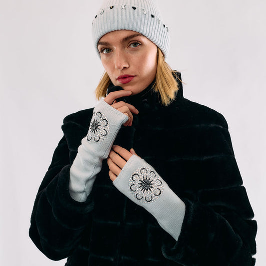 Cashmere Long Fingerless Gloves w. Moon and Stars Medallions