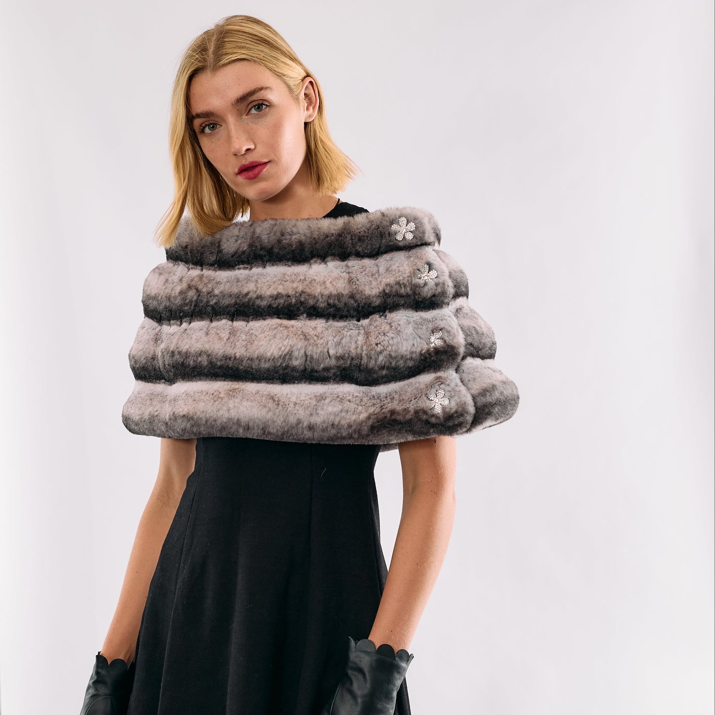 Faux Fur Emilia w. Crystal Flower Buttons