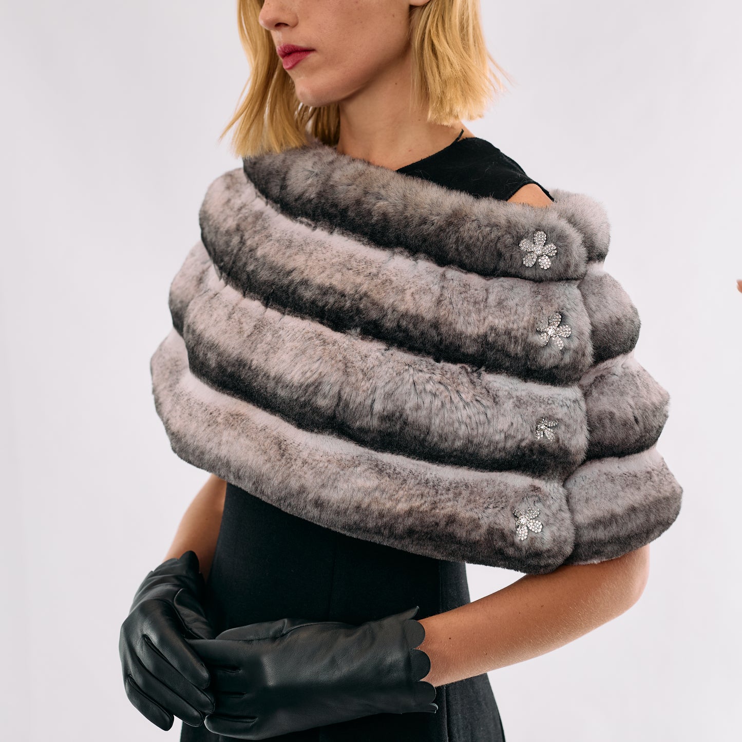 Faux Fur Emilia w. Crystal Flower Buttons